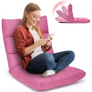 RELAX4LIFE Fauteuil Bas Réglable en 14 Angles Chauffeuse Convertible Fauteuil Paresseux 1 Place Charge 120 kg Rose en Lin