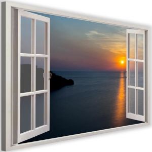 Tableau Décoration Murale Fenetre Coucher de soleil 90x60 cm Impression sur Toile Paysage Mer Baie Déco dintérieur Mural Design