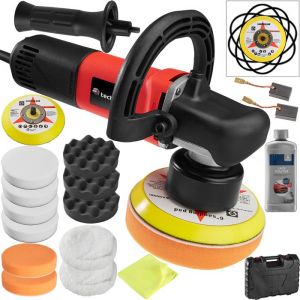 LUSTREUSE - TECTAKE - Polisseuse Excentrique avec Set de Polissage 10 Eponges et 2 Disques Coffret de rangement inclus