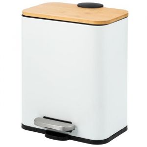 bremermann Seau &agrave; cosm&eacute;tique poubelle &agrave; p&eacute;dale 5 litres en bambou et m&eacute;tal blanc