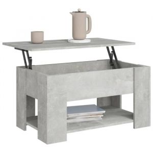 Table basse - CHG - Gris béton - Bois dingénierie - Dessus relevable - Rangement caché