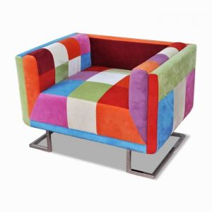CLARENCE&reg; Fauteuil simple - Chaise-Canap&eacute; - pour salon/chambre/bureau - avec design de patchwork Chrome Tissu  LV4877