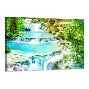 Tableau paysage cascade - Décoration murale - 120x80cm - Impression haute résolution sur toile tendue sur un cadre en bois
