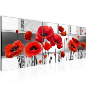 Runa art Tableau D&eacute;coration Murale Fleurs Coquelicots 90x30 cm - 3 Panneaux Deco Toile Pr&ecirc;t &agrave; Accrocher 205834b