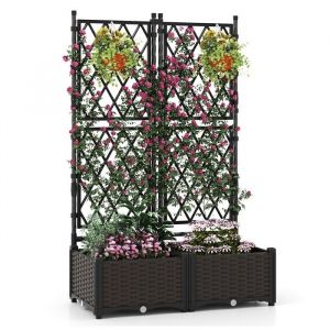 2 en 1 Jardinière Surélevée COSTWAY avec Bac à Planter et Treillis Drainage Design Extensible Auto-Arrosant Extérieur Intérieur