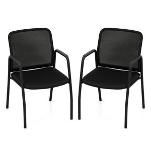 COSTWAY Lot de 2 Chaises de Salle de Réunion Dossier Ergonomique en Maille Accoudoirs Robustes et Siège Rembourré pour Réception