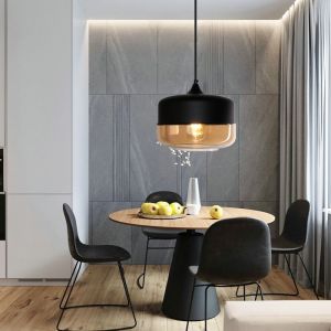 SNOGOLD Lustre Suspension Moderne en Verre E27 Luminaire Ø25 * H23cm - Abat-jour Cylindre Aplatie Noir et Transparent-Sarcelle