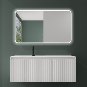 Sogood Meuble de Salle de Bains Suspendu 120x50x46 cm avec Lavabo Ensemble de 3 Pièces Vasque LED Miroir Meuble Blanc Design Santa