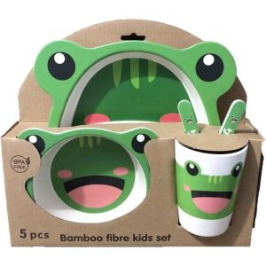 Service de table en bambou pour enfants avec assiette bol cuillère fourchette sans BPA motif grenouille