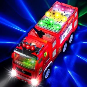Camion de Pompier Voiture avec 4D LED Lumières Sons pour Enfant Garçons - Rouge