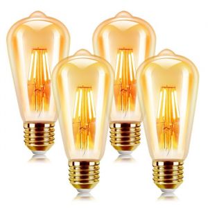 Lot de 4 ampoules LED Vintage Edison E27 6W (60W &eacute;qu.) 600 lm 2200K Blanc chaud - Non-dimmable
