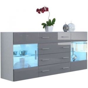 Buffet bas - NO NAME - Blanc mat et gris laqué - Porte(s) et tiroir(s) - Eclairage LED