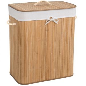 PANIER A LINGE - TECTAKE - Panier à Linge 100 L en Bambou 53 cm x 335 cm x 63 cm + Sac à Linge Sale - Marron Clair