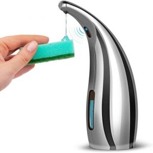 Distributeur de Savon Automatique 300ML Distributeur de Savon Electrique avec Capteur IPX6 Distributeur de Savon Etanche(Argent)