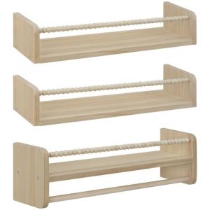 WOLTU &Eacute;tag&egrave;re Murale Lot de 3 &Eacute;tag&egrave;re Chambre Enfant en Bois Massif 50cm Biblioth&egrave;que &Eacute;tag&egrave;re Bois naturel