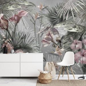 Papier peint intissé Mural Fleur Moderne Salon Chambre à Coucherr Salle - Tableaux Muraux Tapisserie Photo - Rose vert 300*210cm