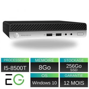 HP EliteDesk 800 G4 i5-8500T - 8Go RAM - SSD 256 Go DisplayPort Windows 10
