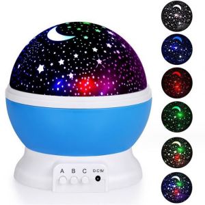 Veilleuse Etoile Projection PlafondVeilleuse Enfant Rotation &agrave; 360&deg;Lampe Projecteur 8 Modes de couleurCadeau pour B&eacute;b&eacute;NoelBleu