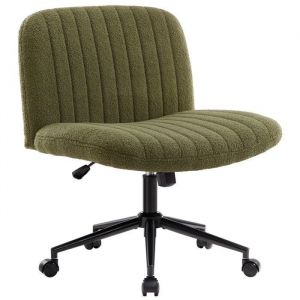 IWMH Chaise de Bureau sans Accoudoirs Chaise Pivotante avec roulettes Fauteuil réglable en hauteur - Ttissu en Peluch -Vert