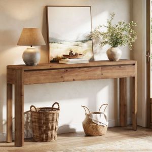 Table ConsoleLittle Tree160 cm Table de Canap&eacute; avec 3 TiroirsDerri&egrave;re Le Canap&eacute;Pour CouloirSalonCouloirMarron