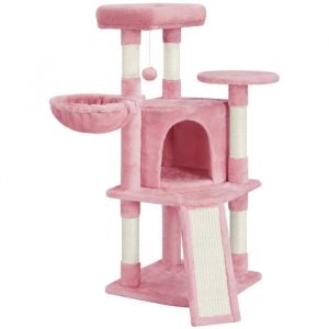 Yaheetech Arbre &agrave; Chat en Sisal Griffoir Grattoir Tour de Jeux pour Chat avec Centre dactivit&eacute;s Arbre a Chat Hauteur 107cm Rose