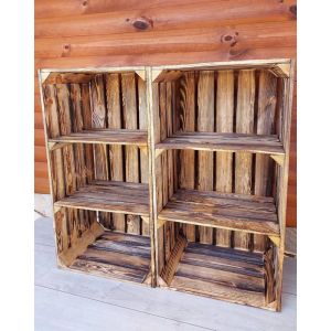 Caisse bois - PYXIDAS - Caisses avec 2 étagères - 75x40x30 cm - Lot de 2 - Effet brûlé