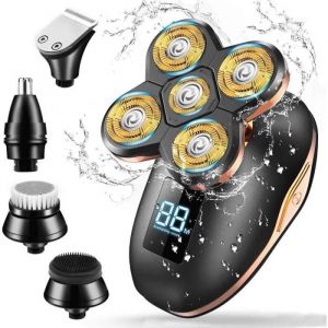 Rasoir &eacute;lectrique - ZGEER - 5 en 1 - &Eacute;tanche - Rasoir rotatif 4D - Tondeuse &agrave; cheveux avec 3 peignes de guidage