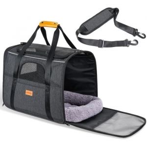 Sac Transport Chat Chien - ABURNUDREY - Respirant et Pliable - Noir - Polyester - 46* 32* 36 cm