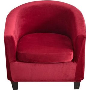 Housse de Chaise Chesterfield Cabriolet 2 pi&egrave;ces Housses Chaise de Club Extensible en Velours Housse Fauteuil Vin Rouge A1739