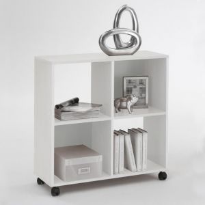 Biblioth&egrave;que - Ipari - Jerome - 4 Compartiments - Blanc - Sur Roulettes