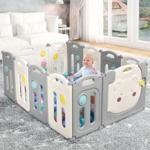 DREAMADE Parc Bébé Pliable en Plastique Barrière de Sécurité Enfant avec Jouets Centre dActivités Pliante avec 12 ventouses