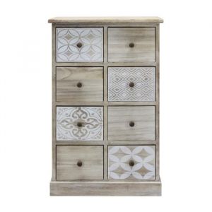 Commode 8 Tiroirs - MOBILI REBECCA - Bois Beige Blanc - Meuble d’entrée