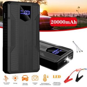 Booster Batterie,600A 20000mAh Portable Jump Starter, Démarrage de Voiture avec Écran LCD,12V Démarreur de Batterie avec Lamp LED