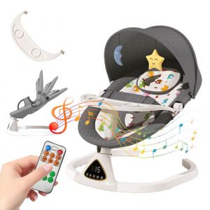 Balancelle Transat B&eacute;b&eacute; Balancelle &Eacute;lectrique 3 en 1 avec T&eacute;l&eacute;commandeTable &agrave; manger Bluetooth harnais de s&eacute;curit&eacute; 5 points