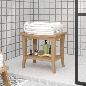 HOP-Banc de douche 50x35x45 cm Bois massif de teck-HOP340748