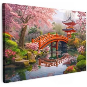 Impressions sur Toile 60x40 Deco Tableau Murale Decoration Salon Peinture Tableaux Toiles Maison Jardin japonais Fleurs de cerisier