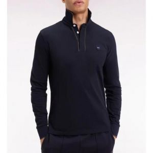 EDEN PARK - Polo &agrave; manches longues en coton stretch marine passepoil&eacute; coupe slim - BLEU MARINE - M