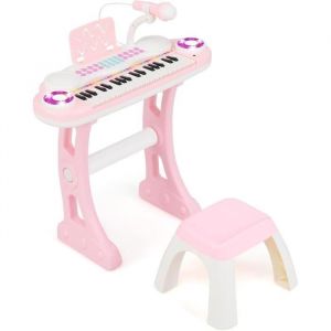 COSTWAY Clavier Electronique Piano Pour Enfants 37 Touches-4 Effets de Percussion-8 Instruments,Microphone, Lumière 18 Mois + Rose