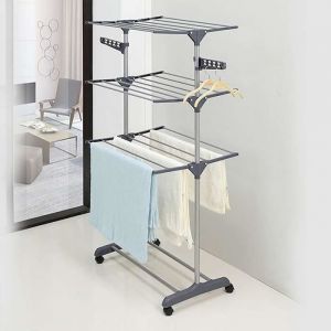 Séchoir à linge inox MAXIMA gris étendoir pliable H.145 cm
