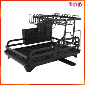 &Eacute;gouttoir &agrave; vaisselle - AKOZON - Pliant 2 niveaux - Noir - Pliable - Drainage rapide