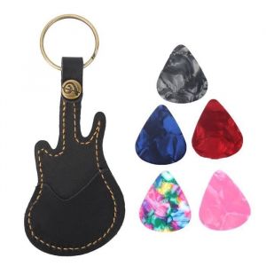 Sac de m&eacute;diator de guitare Support de manchon de sac de plectre de guitare en laiton et cuir instruments guitare Brun Noir