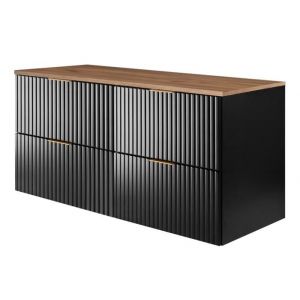 RODAN Meuble pour Vasque à Poser 120 cm - avec plan de travail - FLOW façade rainurée - noir - 120 x 57 x 46 cm