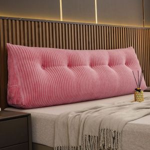 Coussin Triangulaire pour T&ecirc;te de Lit150cm Conception ErgonomiqueVelours doux Oreiller de Lecture Cale DorsaleRose