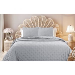 Dessus de lit Sixtine Gris Clair - 240x260cm - Boutis uni 2 Places - Couvre lit matelass&eacute; - Autrefois