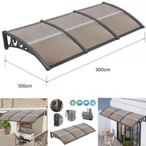 MIPAN.Auvent de Porte Aluminium - Auvent Marquise Dentr&eacute;e Dentr&eacute;e R&eacute;sistante Toit Abri Contre La Pluie et UV - 300x100 cm