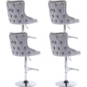 Wahson Tabouret de Bar Lot de 4 Tabouret de Bar Haut en Velour Chaise de Bar Reglable avec Repose-Pieds pour Cuisine et Bar Gris
