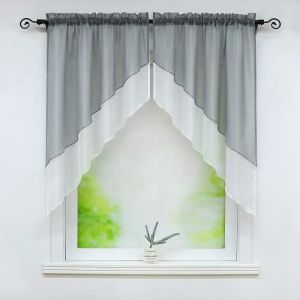 Lot de 2 Store romain bateau voilage fen&ecirc;tre avec Galon Fronceur sans Percage Voile L-H 80x80cm-gris