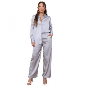 Ensemble chemise et pantalon &agrave; pince - Femme - Satin - Bleu givre - Gris - Adulte