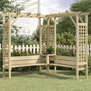 Pergola dangle avec banc - vidaXL - Bois de pin impr&eacute;gn&eacute; - 190x190x200 cm - Vert - R&eacute;sistant aux intemp&eacute;ries