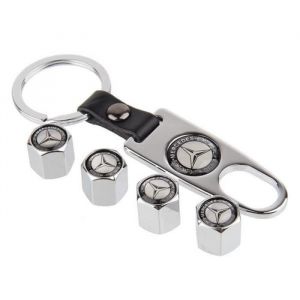 Lot de 4 remplacement Bouchons de valve avec porte clé pour voiture Mercedes-Benz en couleur dargent